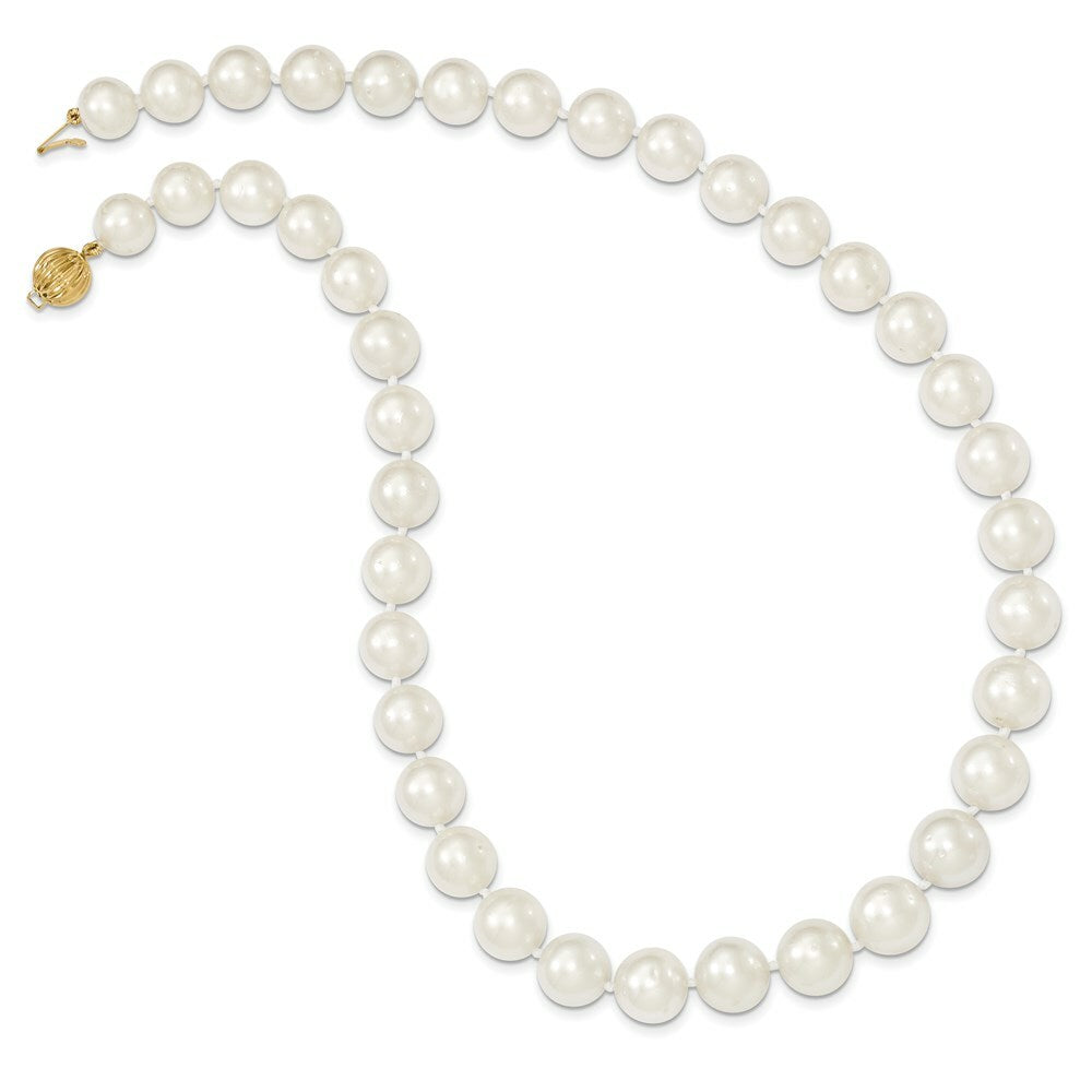14K Yellow Gold 9.5-12mm Round White South Sea Cultured Pearl Graduate Necklace  length: 18 inches