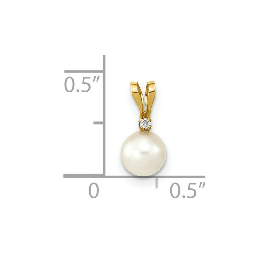 14K Yellow Gold 5-6mm Round White Saltwater Akoya Cultured Pearl Diamond Pendant