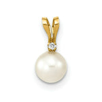 Load image into Gallery viewer, 14K Yellow Gold 5-6mm Round White Saltwater Akoya Cultured Pearl Diamond Pendant
