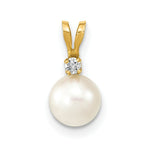 Load image into Gallery viewer, 14k Yellow Gold 6-7mm Round White Saltwater Akoya Cultured Pearl Diamond Pendant

