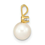 Load image into Gallery viewer, 14k Yellow Gold 7-8mm Round White Saltwater Akoya Cultured Pearl Diamond Pendant
