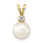 Load image into Gallery viewer, 14k Yellow Gold 7-8mm Round White Saltwater Akoya Cultured Pearl Diamond Pendant
