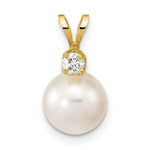 Load image into Gallery viewer, 14k Yellow Gold 8-9mm Round White Saltwater Akoya Cultured Pearl Diamond Pendant

