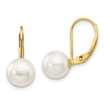 Load image into Gallery viewer, 14K Yellow Gold 8-9mm Round White Saltwater Akoya Cultured Pearl Leverback Earring
