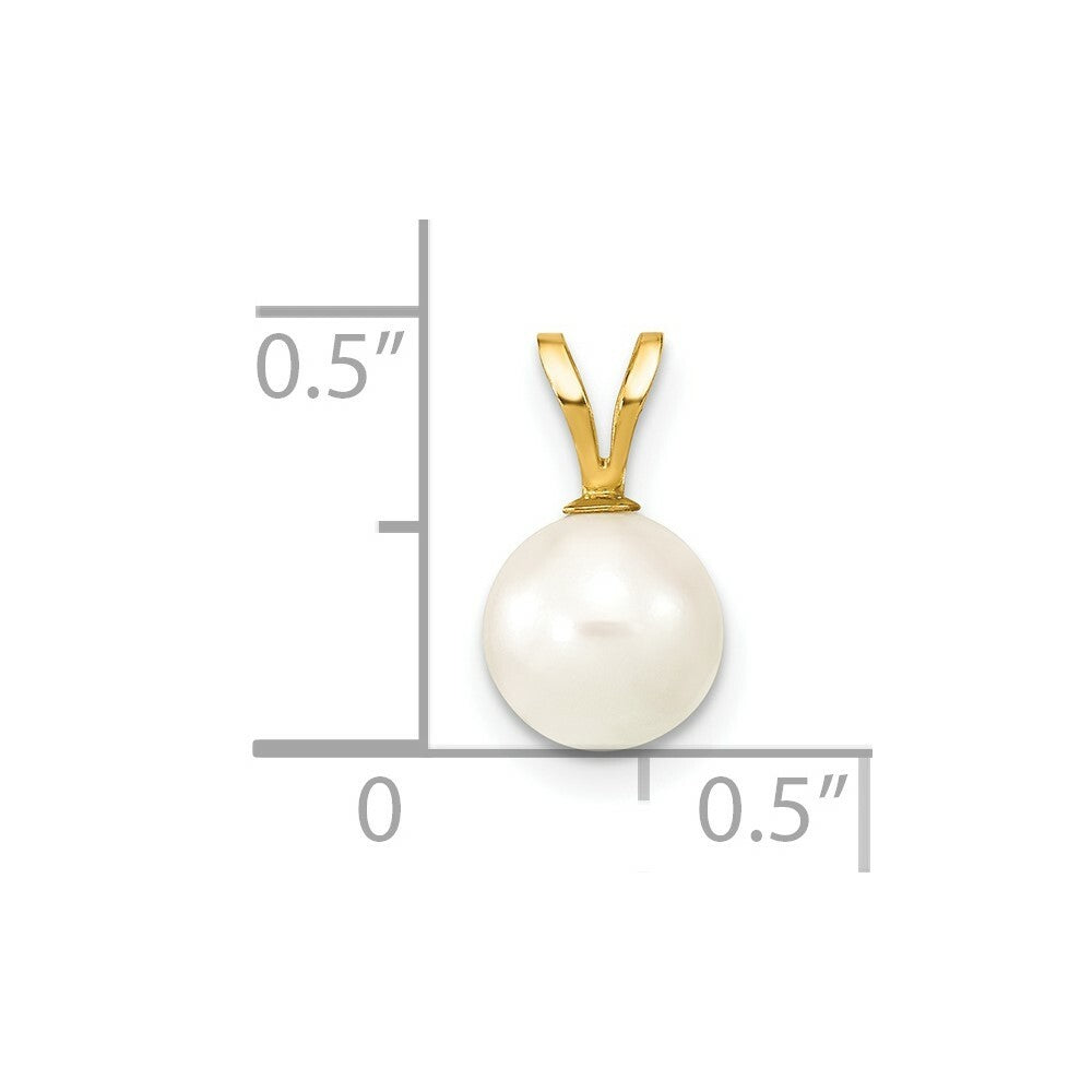 14K Yellow Gold 7-8mm Round White Saltwater Akoya Cultured Pearl Pendant