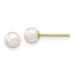 Load image into Gallery viewer, 14K Yellow Gold 4-5mm Round White Saltwater Akoya Cultured Pearl Post Earrings
