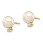 Load image into Gallery viewer, 14K Yellow Gold Diamond 7-8mm Round White Freshwater Cultured Pearl Studs 1/10-Carat tw
