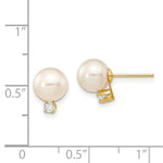 Load image into Gallery viewer, 14K Yellow Gold Diamond 7-8mm Round White Freshwater Cultured Pearl Studs 1/10-Carat tw
