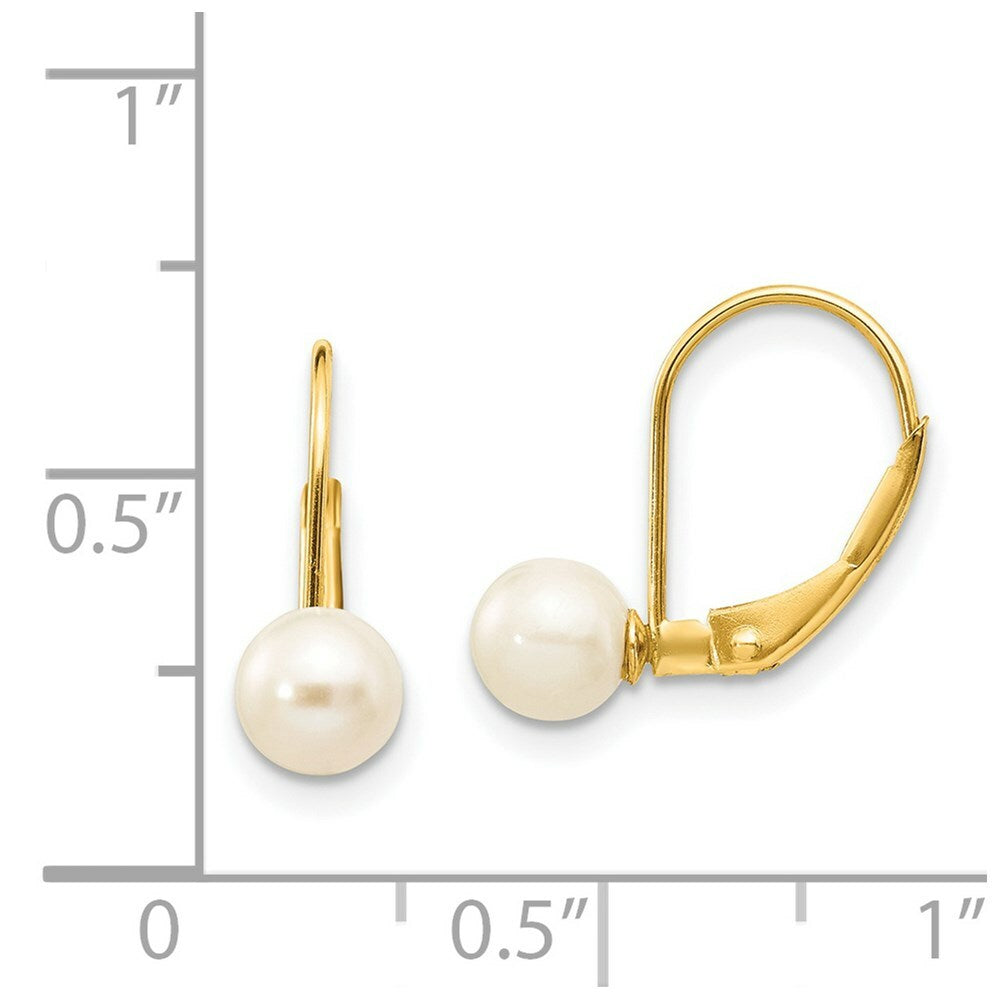 14K Yellow Gold 5-6mm White Freshwater Cultured Pearl Leverback Earrings