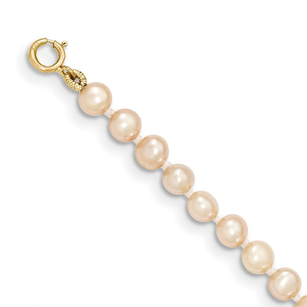 14K Yellow Gold 3-4mm Egg Pink Freshwater Cultured Pearl Necklace  length: 14 inches