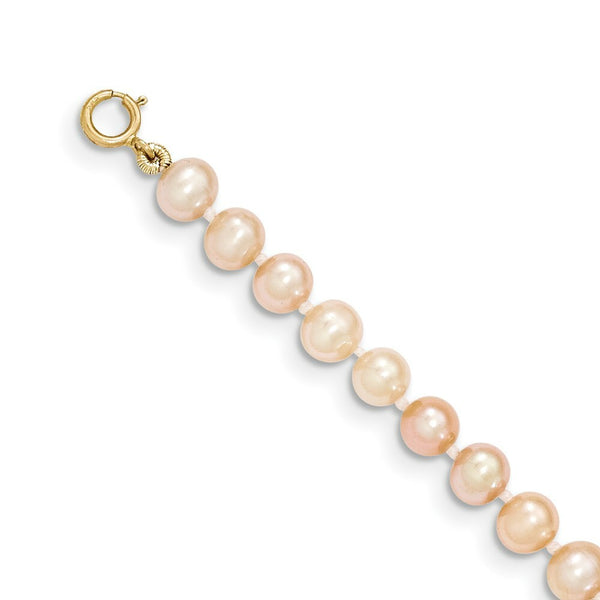 14K Yellow Gold 4-5mm Egg Pink Freshwater Cultured Pearl Necklace  length: 16 inches