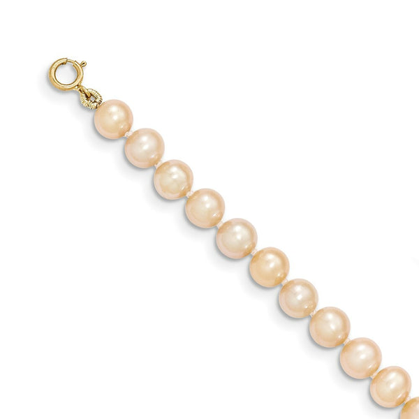 14K Yellow Gold 5-6mm Egg Pink Freshwater Cultured Pearl Necklace  length: 16 inches