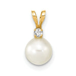 Load image into Gallery viewer, 14k Yellow Gold 6-7mm Round White Freshwater Cultured Pearl Diamond Pendant
