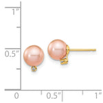 Load image into Gallery viewer, 14K Yellow Gold 5-6mm Round Pink Freshwater Cultured Pearl Diamond Post Earrings 0.02-Carat tw
