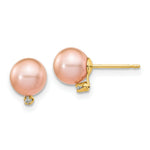 Load image into Gallery viewer, 14K Yellow Gold 5-6mm Round Pink Freshwater Cultured Pearl Diamond Post Earrings 0.02-Carat tw
