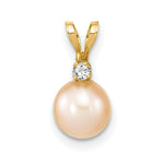 Load image into Gallery viewer, 14k Yellow Gold 6-7mm Round Pink Freshwater Cultured Pearl Diamond Pendant
