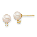 Load image into Gallery viewer, 14K Yellow Gold 6-7mm Round White Freshwater Cultured Pearl Diamond Post Earrings 1/15-Carat tw
