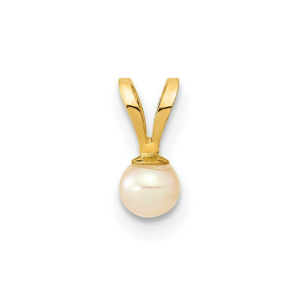 14K Yellow Gold 3-4mm Round Pink Freshwater Cultured Pearl Pendant