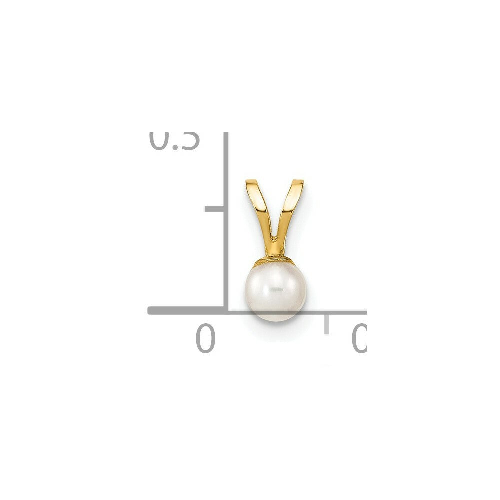 14K Yellow Gold 3-4mm Round White Freshwater Cultured Pearl Pendant