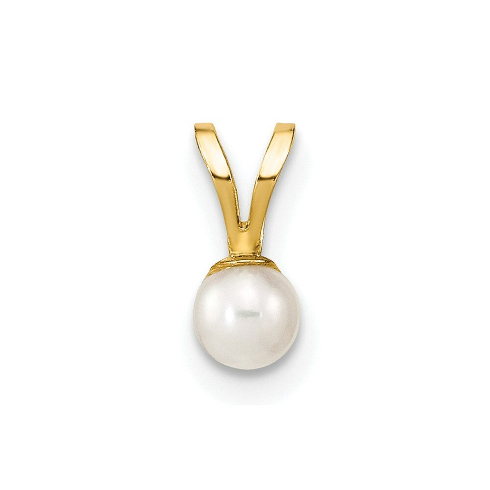 14K Yellow Gold 3-4mm Round White Freshwater Cultured Pearl Pendant