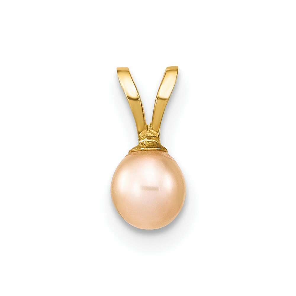 14K Yellow Gold 4-5mm Round Pink Freshwater Cultured Pearl Pendant