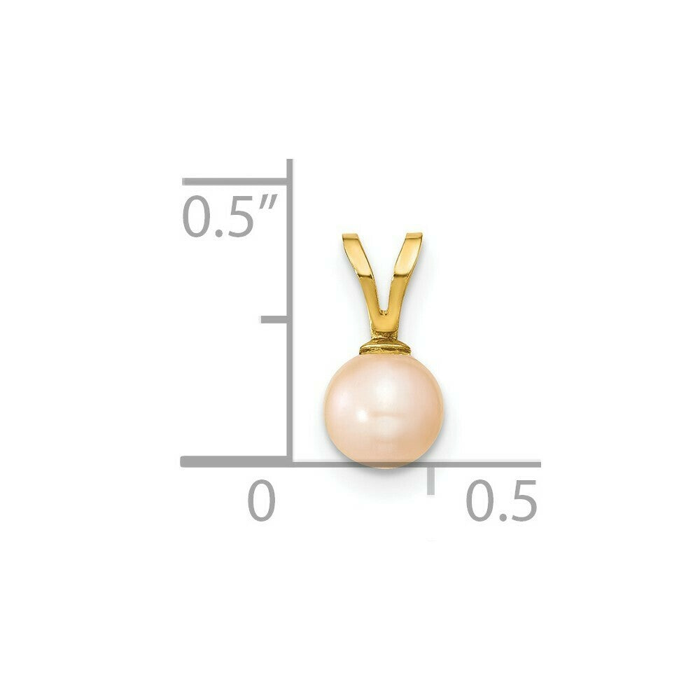 14K Yellow Gold 5-6mm Round Pink Freshwater Cultured Pearl Pendant