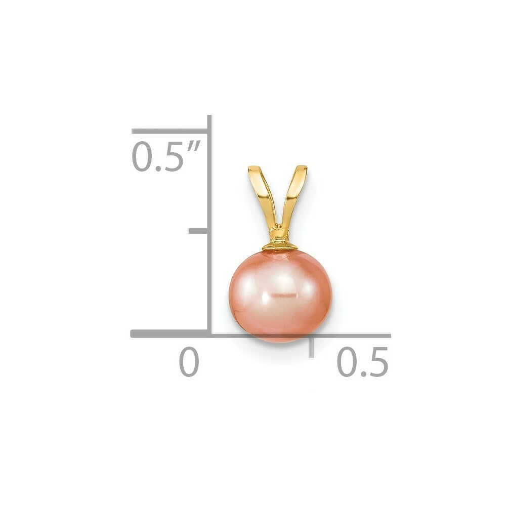 14K Yellow Gold 6-7mm Pink Freshwater Cultured Pearl Pendant