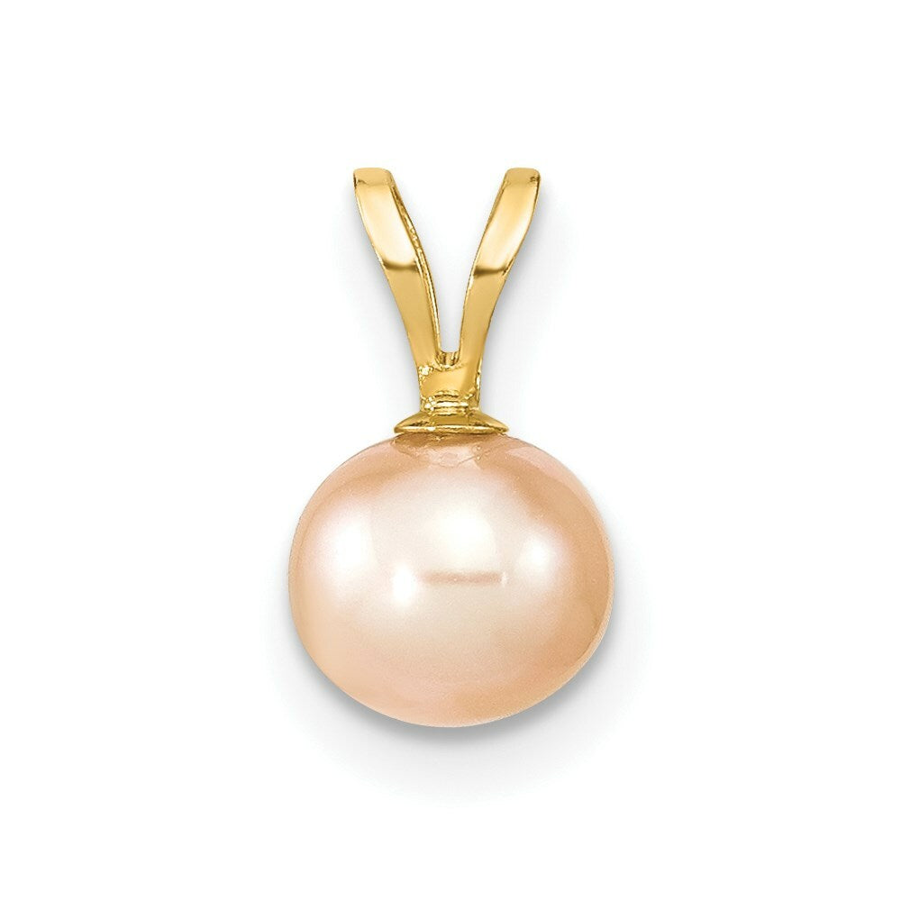 14K Yellow Gold 6-7mm Pink Freshwater Cultured Pearl Pendant