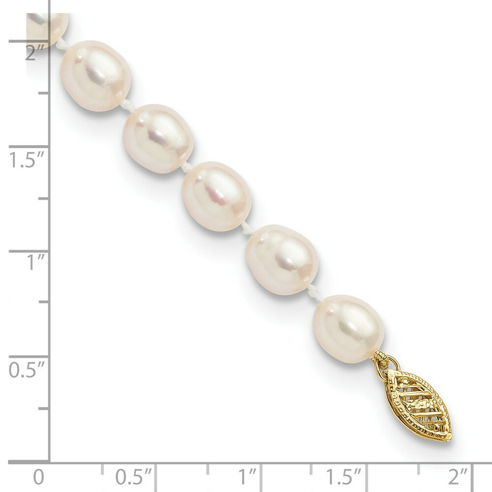14K Yellow Gold 7-7.5mm White Rice Freshwater Cultured Pearl Bracelet  length: 7.5 inches