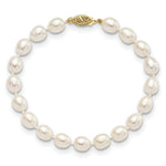 Load image into Gallery viewer, 14K Yellow Gold 7-7.5mm White Rice Freshwater Cultured Pearl Bracelet  length: 7.5 inches
