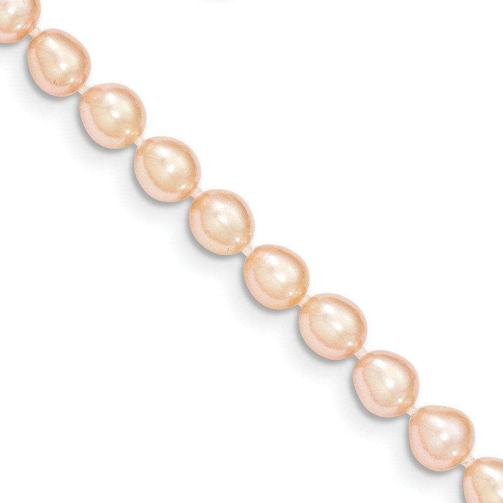 14K Yellow Gold 5-6mm Pink Freshwater Cultured Rice Pearl Girls Bracelet  length: 5 inches
