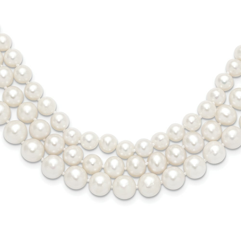 14K Yellow Gold 8-9mm White Freshwater Cultured 3-Strand Pearl Necklace  length: 16 inches