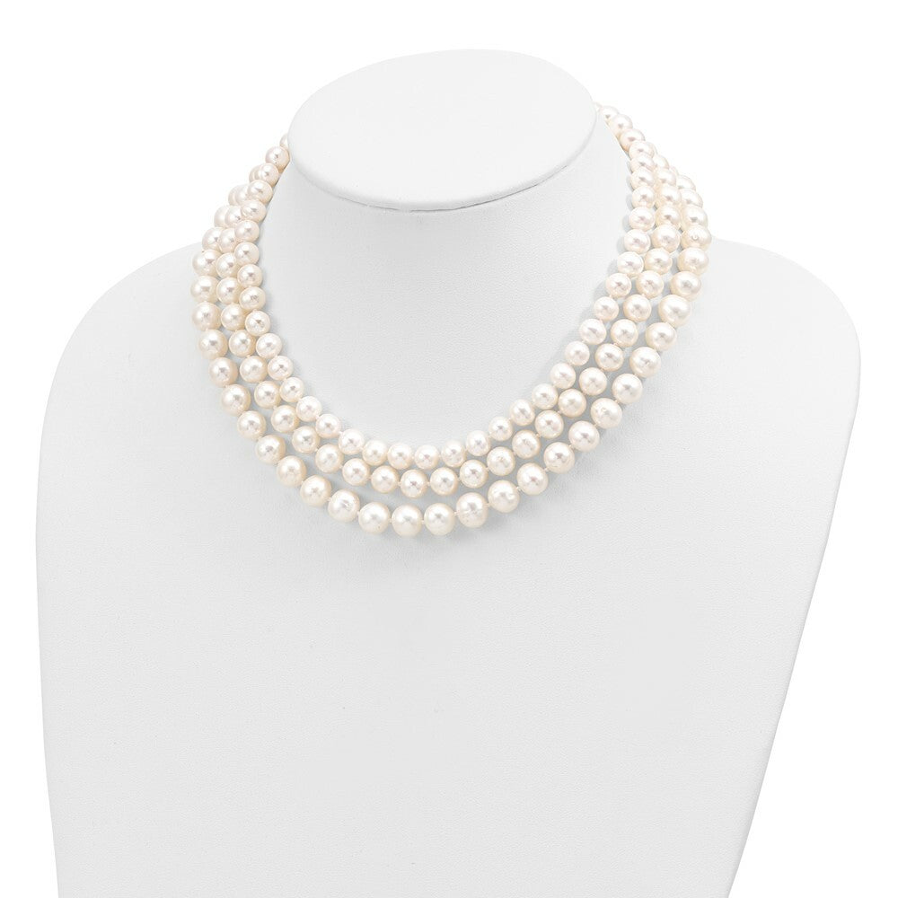 14K Yellow Gold 8-9mm White Freshwater Cultured 3-Strand Pearl Necklace  length: 16 inches