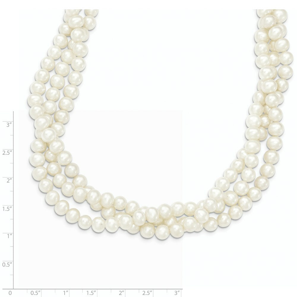 14K Yellow Gold 6-7mm White Freshwater Cultured 3-Strand Pearl Necklace  length: 21 inches