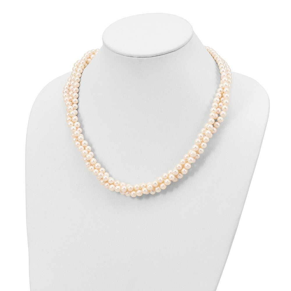 14K Yellow Gold 6-7mm White Freshwater Cultured 3-Strand Pearl Necklace  length: 21 inches