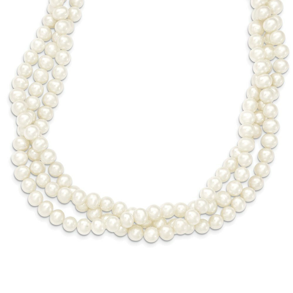 14K Yellow Gold 6-7mm White Freshwater Cultured 3-Strand Pearl Necklace  length: 21 inches