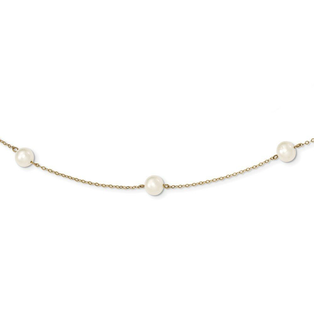 14K Yellow Gold 5-6mm White Freshwater Cultured Pearl 7-Station Necklace  length: 18 inches