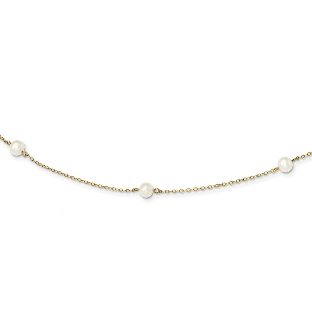 14K Yellow Gold 5-6mm White Freshwater Cultured Pearl 7-Station Necklace  length: 16 inches
