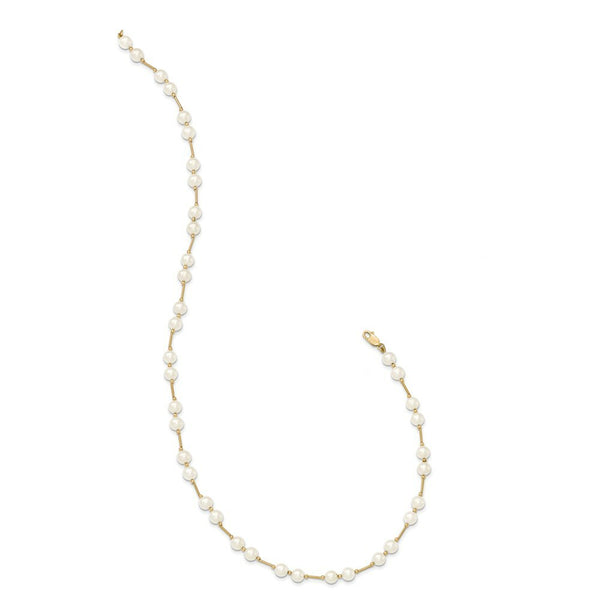 14K Yellow Gold Bead and 6-7mm White Freshwater Cultured Pearl Necklace  length: 18 inches