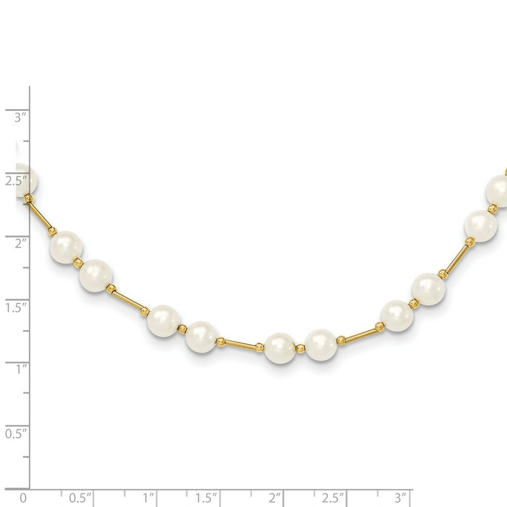 14K Yellow Gold Bead and 6-7mm White Freshwater Cultured Pearl Necklace  length: 18 inches
