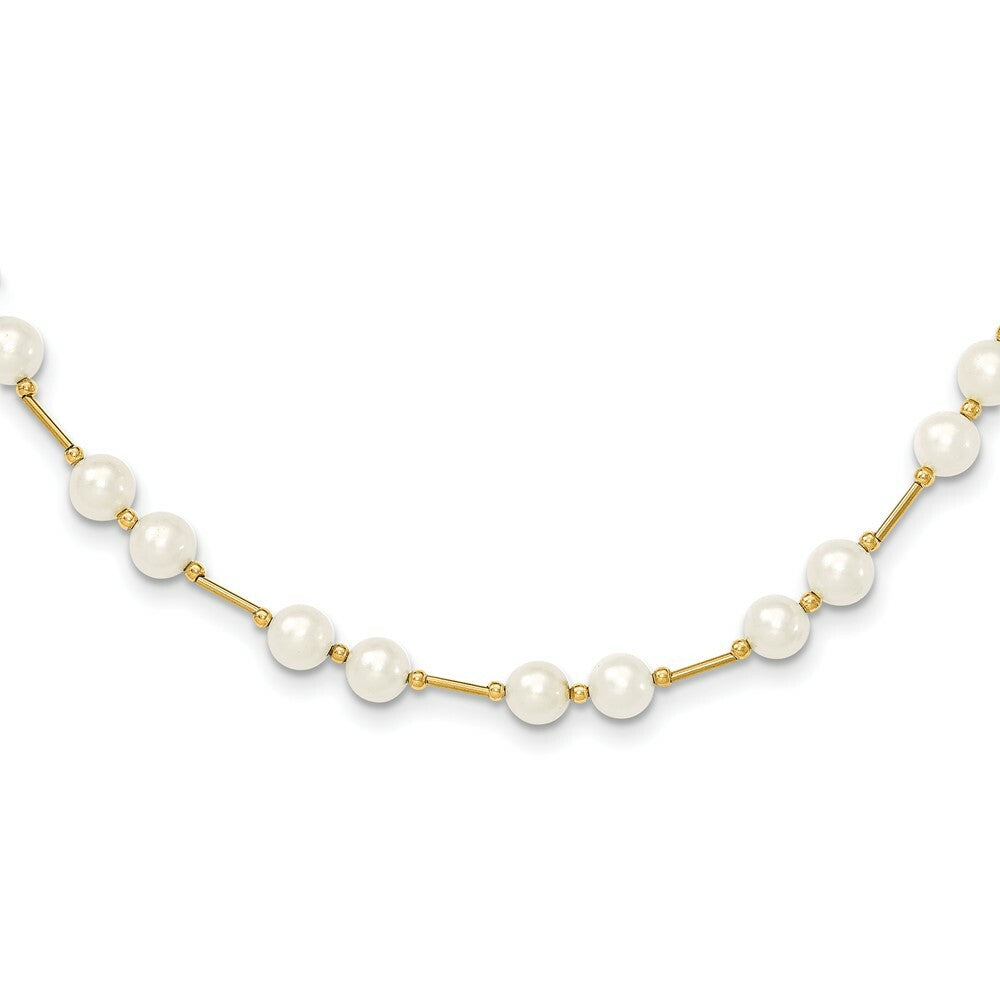 14K Yellow Gold Bead and 6-7mm White Freshwater Cultured Pearl Necklace  length: 18 inches