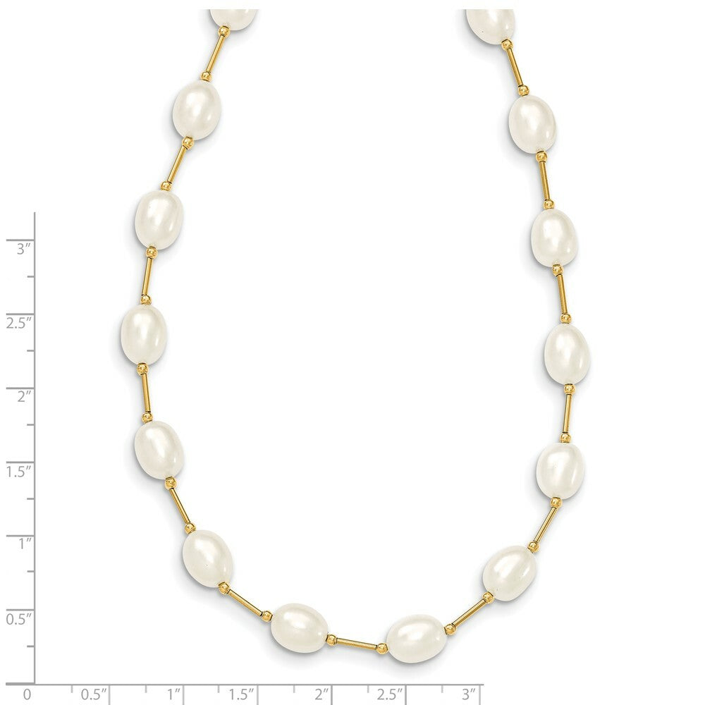 14K Yellow Gold Bead and 7-8mm White Freshwater Cultured Pearl Necklace  length: 18 inches