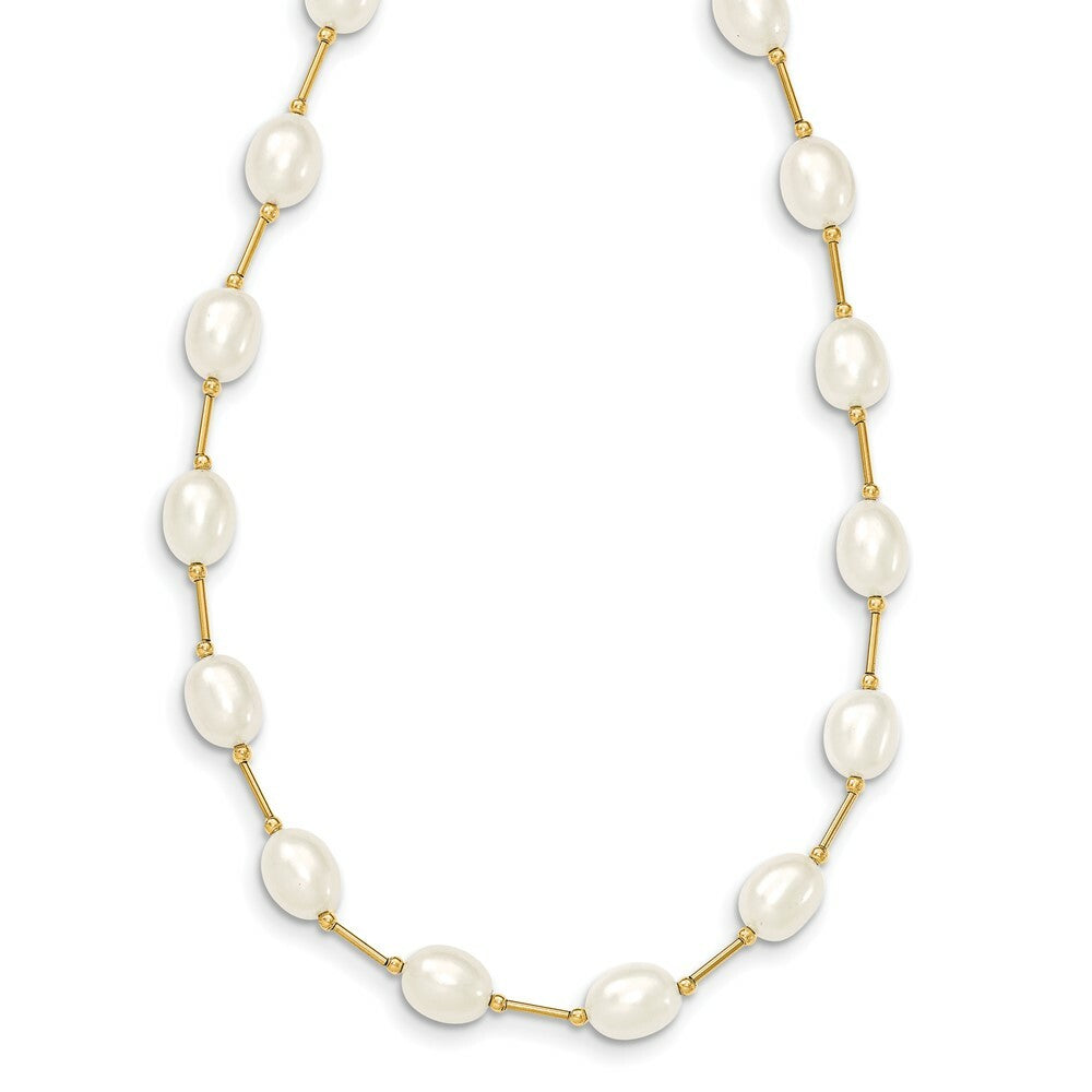 14K Yellow Gold Bead and 7-8mm White Freshwater Cultured Pearl Necklace  length: 18 inches