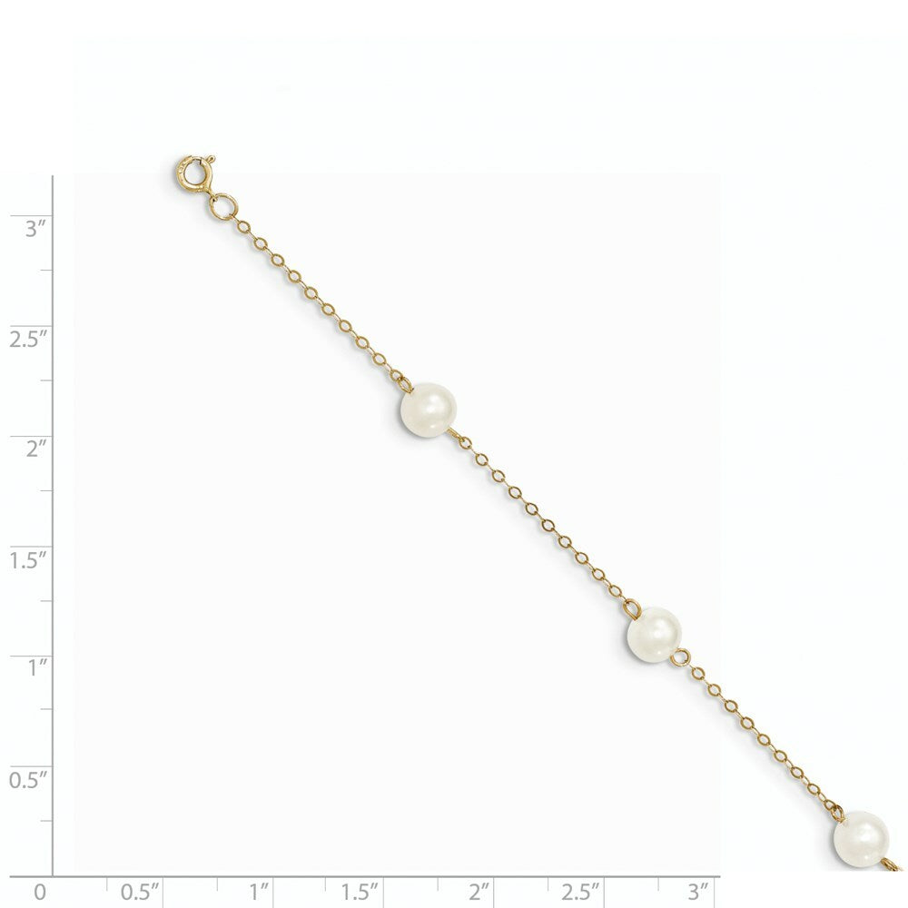 14K Yellow Gold 6-7mm White Freshwater Cultured Pearl 6-Station Anklet  length: 9 inches