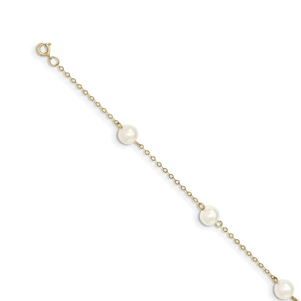 14K Yellow Gold 6-7mm White Freshwater Cultured Pearl 6-Station Anklet  length: 9 inches