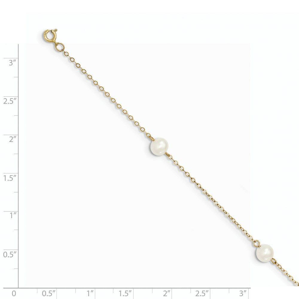 14K Yellow Gold 5-6mm White Freshwater Cultured Pearl 3-Station Bracelet  length: 7.25 inches
