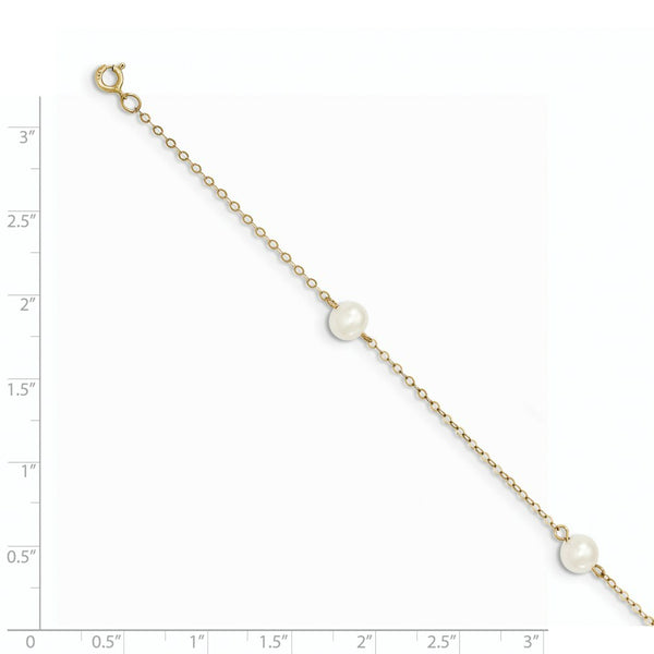 14K Yellow Gold 5-6mm White Freshwater Cultured Pearl 3-Station Bracelet  length: 7.25 inches