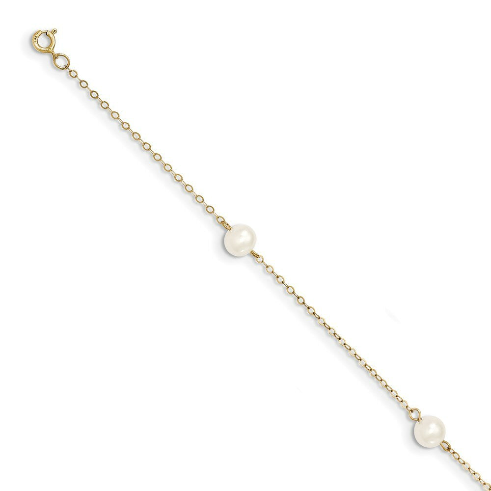 14K Yellow Gold 5-6mm White Freshwater Cultured Pearl 3-Station Bracelet  length: 7.25 inches