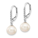 Load image into Gallery viewer, 14k White Gold Diamond 8-9mm White Freshwater Cultured Rd Pearl Leverback Earrings1/20-Carat tw
