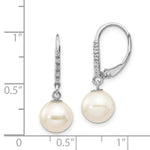 Load image into Gallery viewer, 14k White Gold Diamond 8-9mm White Freshwater Cultured Rd Pearl Leverback Earrings1/20-Carat tw

